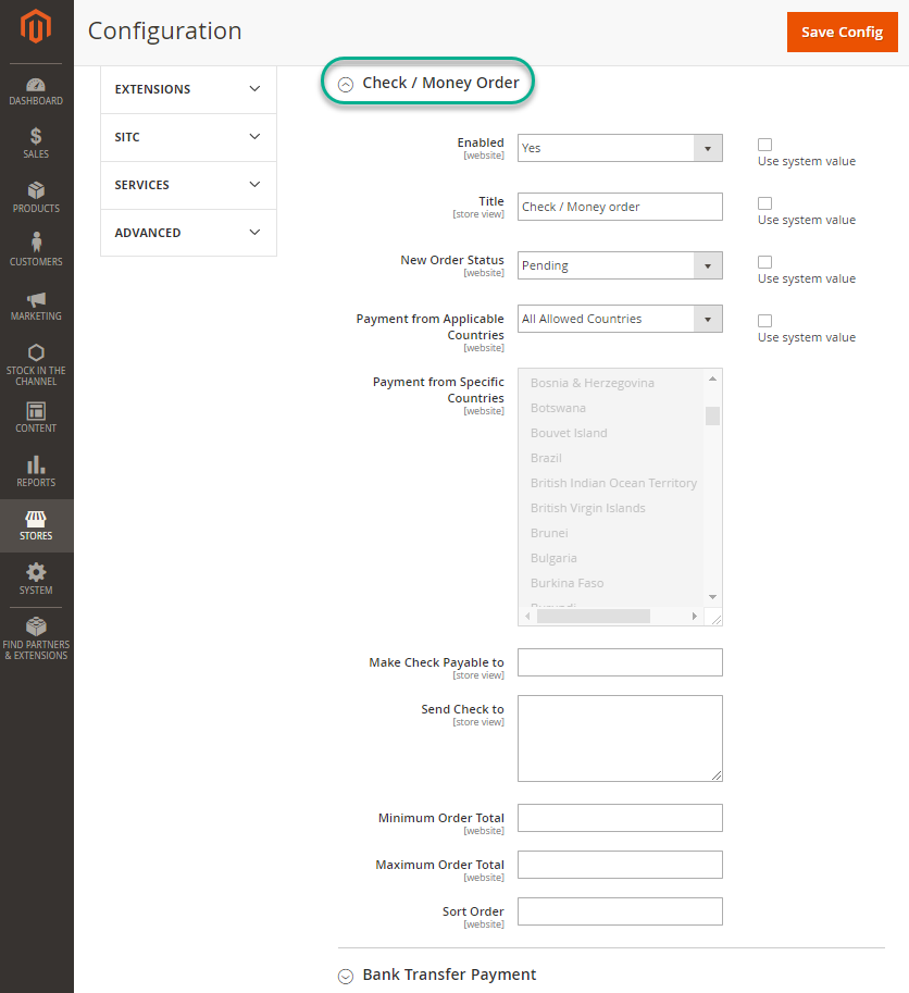 set up check money order payment magento 2