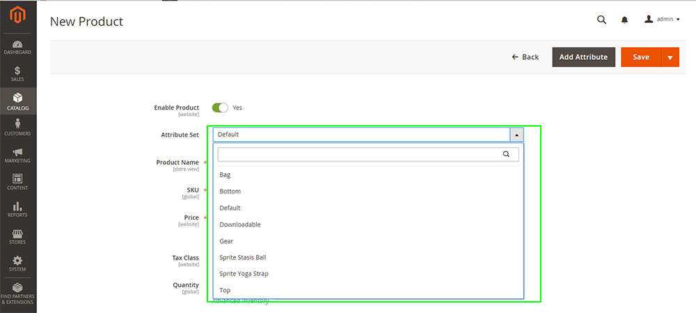 step 2 - select product attribute