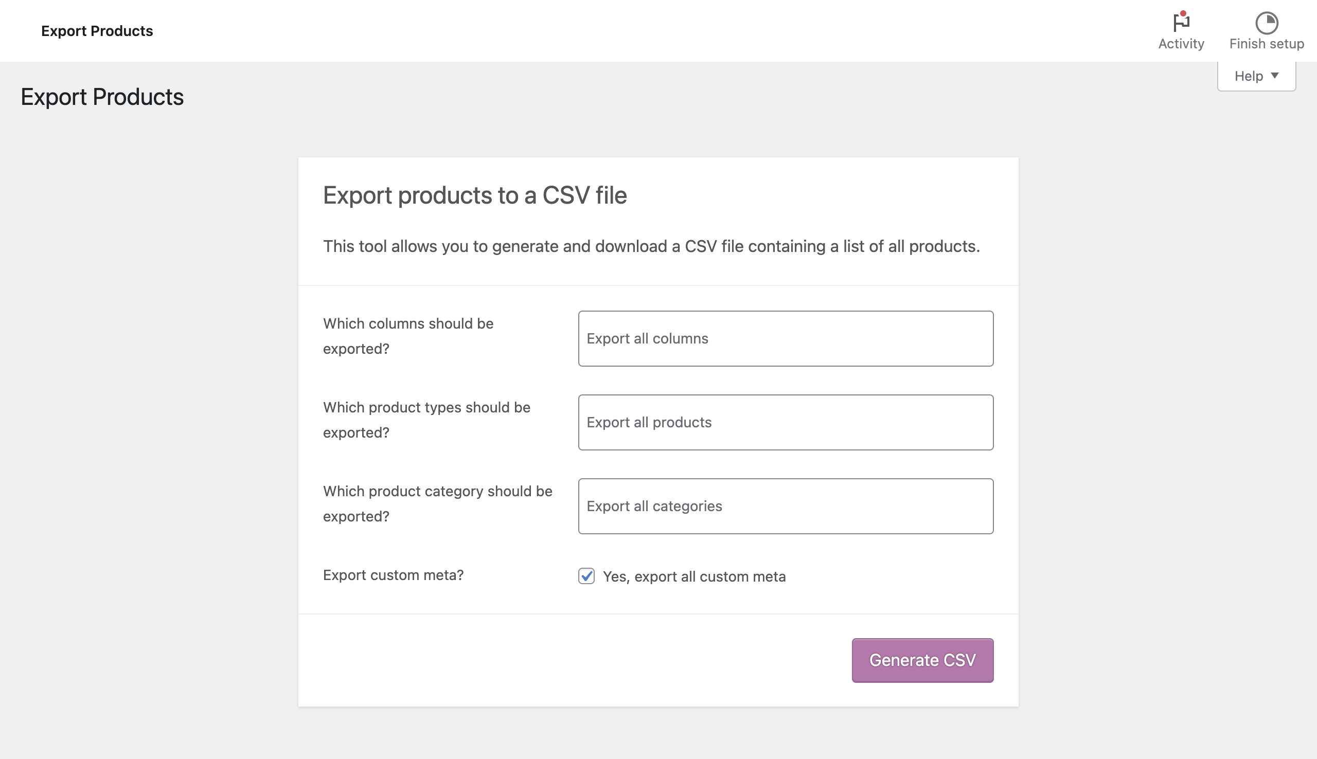 export products from woocommerce