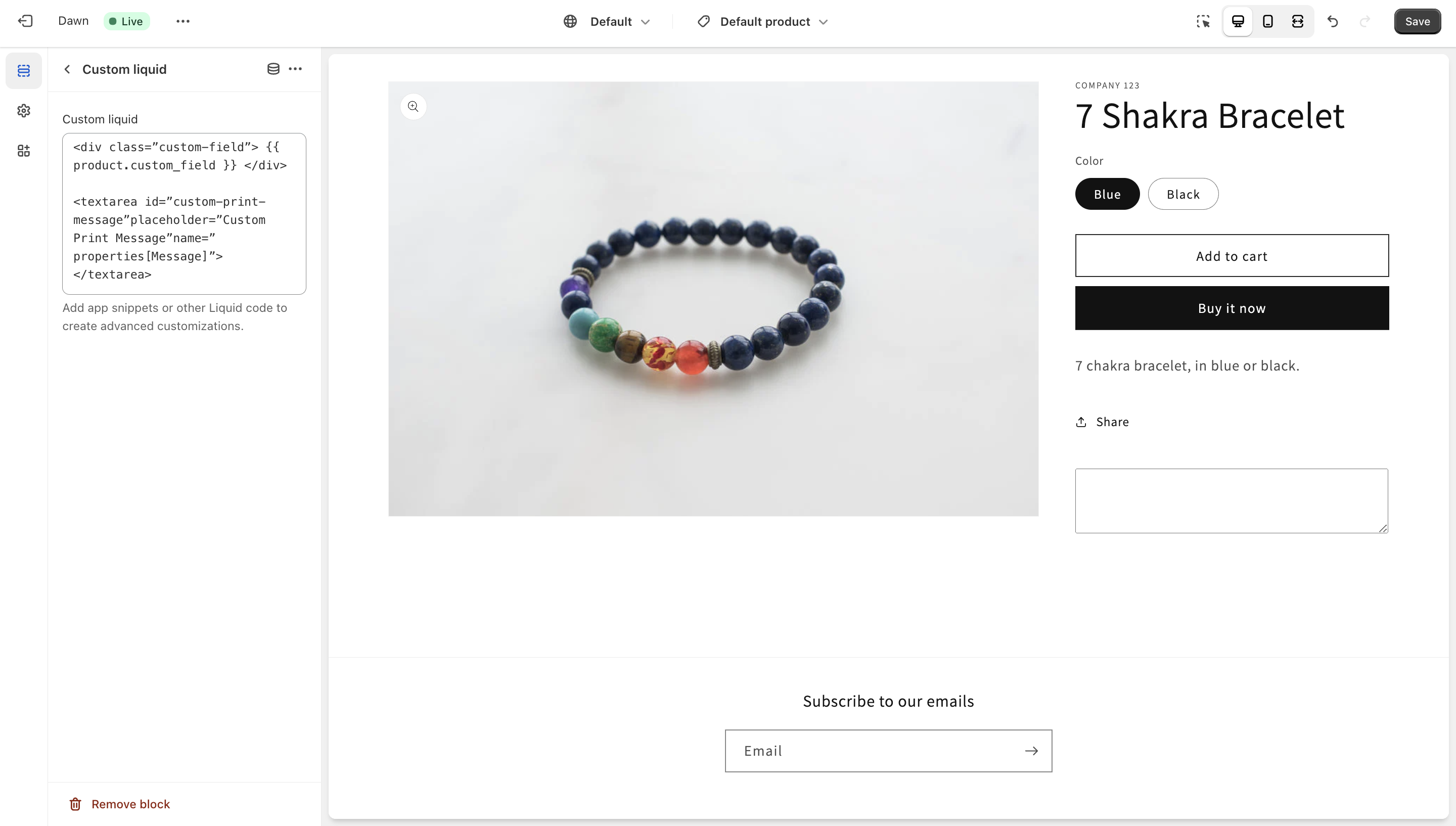 add custom text box shopify