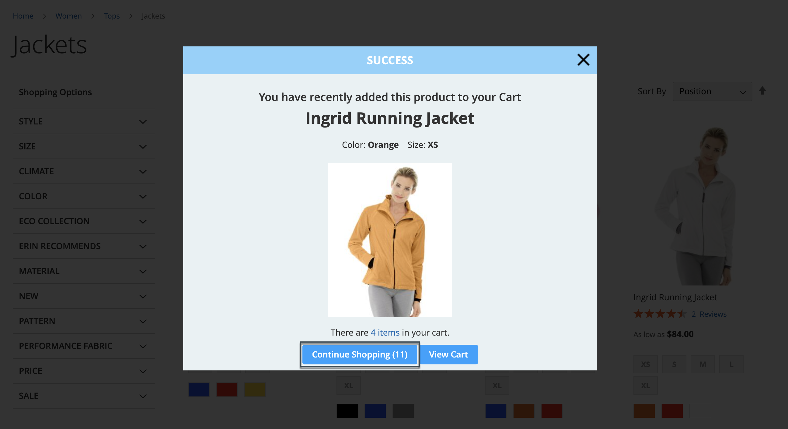 ajax shopping cart for magento 2